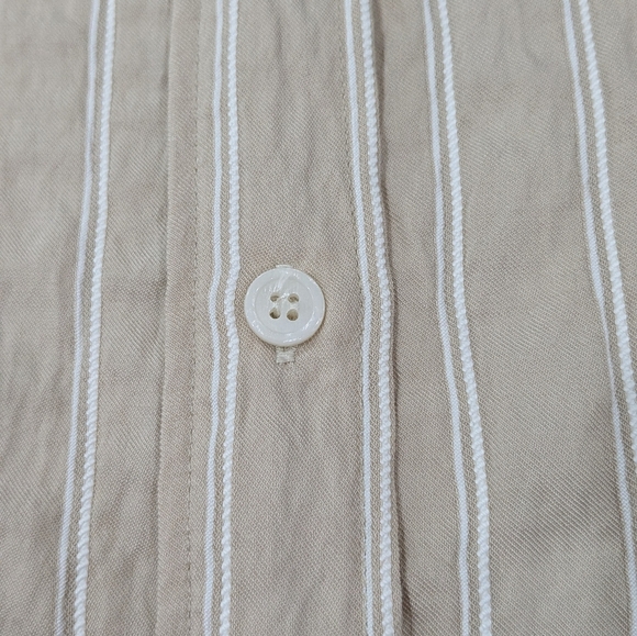 Zara Woman Beige White Striped Button Down Shirt Long Sleeve Wrinkled Look XL - Picture 5 of 9